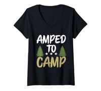 Mujer Amped To Camp Diseño rústico de Aventura Camiseta Cuello V