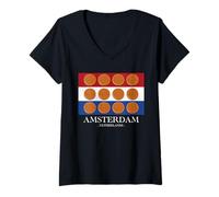 Mujer Amsterdam Netherlands Stroopwafel Foodie Vintage Souvenir Camiseta Cuello V