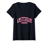 Mujer Ámsterdam, Países Bajos, Estilo Universitario, Azul Marino Camiseta Cuello V