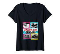 Mujer Analog Soul Retro Vintage Casete Vinilo Cámara Estética Camiseta Cuello V