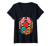 Mujer Anatomía Colorida del Cuerpo Humano ilustrada - Enfermera Camiseta Cuello V