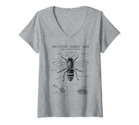 Mujer Anatomía de la Abeja Occidental - Diagrama de biología de Insectos Camiseta Cuello V