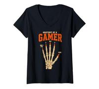 Mujer Anatomía De Un Gamer Divertido Retro Gaming Meme Teclado Camiseta Cuello V