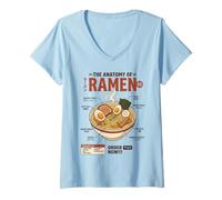 Mujer Anatomía del Ramen Comida Japonesa Retro Gastronomía Estética Camiseta Cuello V