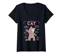 Mujer Anatomy of A Cat Funny Infographic Grey Tabby Camiseta Cuello V