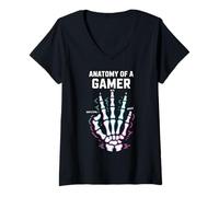 Mujer Anatomy of A Gamer Skeleton Hand Funny Gamers Camiseta Cuello V