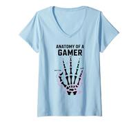 Mujer Anatomy of A Gamer Skeleton Hand Funny Gamers Camiseta Cuello V