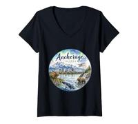 Mujer Anchorage Alaska, AK, EE.UU., Aurora Boreal Camiseta Cuello V