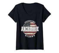 Mujer Anchorage Alaska, Bandera Americana Vintage Camiseta Cuello V