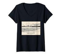 Mujer Anchorage Alaska Vintage Horizonte Dibujo Camiseta Cuello V