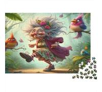 Mujer Anciana Bailando Duro Rompecabezas de 1000 Piezas para Adultos Abuela Bailando con Pájaros Premium Grueso Resistente Vibrante Desafiante Alivio del Estrés 70x50cm/1000pcs