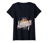 Mujer Anclaje Vintage Alaska Camiseta Cuello V