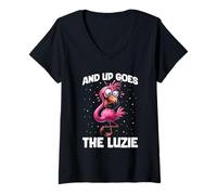 Mujer And Up Goes The Luzie Flamingo Loco Fiesta Vacaciones Celebraciones Camiseta Cuello V