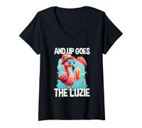 Mujer and Up Goes The Luzie Flamingo Party Danzen Frase Camiseta Cuello V