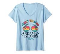 Mujer Andaman Islands India - Gafas de Sol para Vacaciones Familiares Camiseta Cuello V
