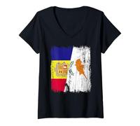 Mujer Andorra Chipre Media Bandera Patrimonio Andorrano-chipriota Camiseta Cuello V