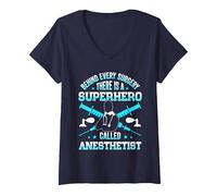 Mujer Anestesista Anestesia Anestesiología Anestesiólogo Camiseta Cuello V, Azul Marino, M