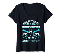 Mujer Anestesista Anestesia Anestesiología Anestesiólogo Camiseta Cuello V, Negro, XL