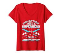 Mujer Anestesista Anestesia Anestesiología Anestesiólogo Camiseta Cuello V, Rojo, L