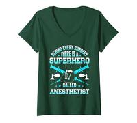 Mujer Anestesista Anestesia Anestesiología Anestesiólogo Camiseta Cuello V, Verde Bosque, M