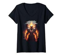 Mujer Ángel de Fuego con Llamas del Infierno Camiseta Cuello V