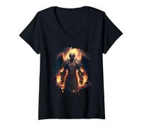 Mujer Ángel de Fuego con Llamas del Infierno Camiseta Cuello V