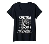 Mujer Ángel de la Bandera Americana 250 años Vintage USA Julio 4 Camiseta Cuello V