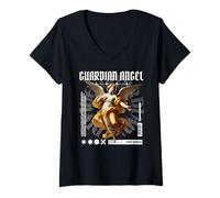 Mujer Ángel de la Guarda Divino Protector Angelcore Gótico Renacimiento Camiseta Cuello V