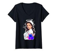 Mujer Ángel Enfermera Pin-Up Chica Camiseta Cuello V