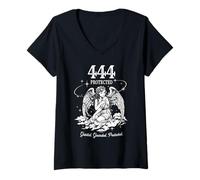 Mujer Angel Number 444 Protegido Etéreo Angelcore Estética Camiseta Cuello V