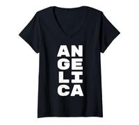 Mujer Angelica Personalized Retro Girls Custom Angelica Name Camiseta Cuello V