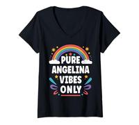 Mujer Angelina Vibes Only Cute Retro Girls Angelina Name Camiseta Cuello V