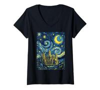 Mujer Angkor Wat Camboya Noche Estrellada Historia del Arte Presente Camiseta Cuello V
