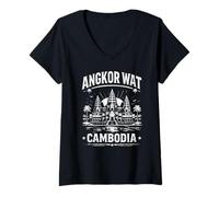 Mujer Angkor Wat Camboya Temple Gráfico de Viaje Camiseta Cuello V