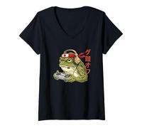Mujer Angry Frog Gamer Bandera Japonesa Bandana Retro Controller Game Camiseta Cuello V