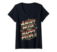 Mujer Angry Music For Happy People EMO Fan Punk Oyente - Camiseta Cuello V
