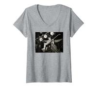 Mujer Angus Young ACDC Back Street Crawler Tour por Dick Barnatt Camiseta Cuello V
