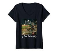 Mujer Angustiado I Live Here Now Frog Baseball Cute Animal Camiseta Cuello V