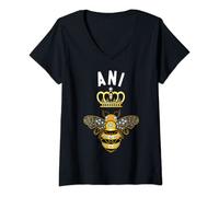 Mujer Ani Name Ani Regalos de Cumpleaños Reina Corona Abeja Ani Camiseta Cuello V