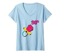 Mujer Anillo de los años 90 Retro Nostalgia Colorido diseño Retroceso Camiseta Cuello V