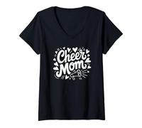 Mujer Anima a mamá con corazones y diseño de megáfono Camiseta Cuello V