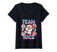 Mujer Animación navideña de Team Nice Santa Squad Camiseta Cuello V