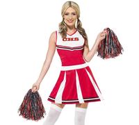 Mujer Animadora Disfraz & Pompones Mujer Rojo Conjunto Por Smiffys