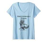 Mujer Animal Bailando Divertido Mapache Emocionalmente Salvaje Camiseta Cuello V