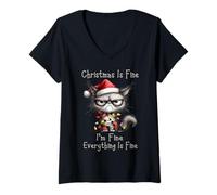 Mujer Animal Christmas Cat Cats Xmas Chaos Camiseta Cuello V