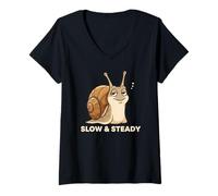 Mujer Animal de Actitud Divertida de Caracol Lento y Estable Camiseta Cuello V
