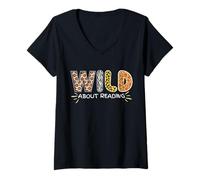 Mujer Animal Graphic Wild About Reading Books Teacher Camiseta Cuello V