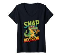 Mujer Animal Juegos de Palabras Snap Decisión Divertido cocodrilo Camiseta Cuello V