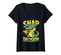 Mujer Animal Juegos de Palabras Snap Decisión Divertido Dibujos Animados cocodrilo Camiseta Cuello V