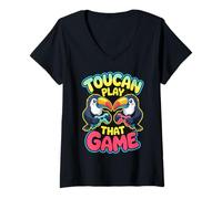Mujer Animal Juegos de Palabras Tucán Jugar Ese Juego Lindo Gamer Tucán Camiseta Cuello V